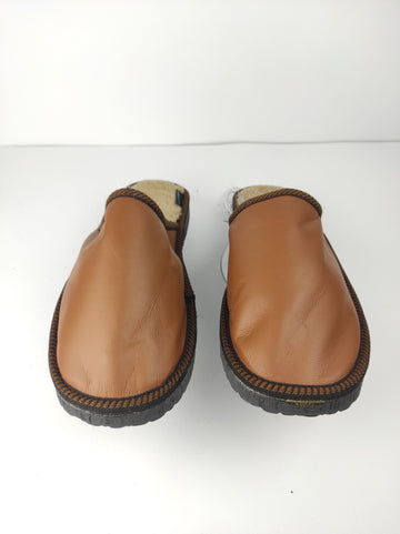 Brown Fur Leather & Sheepskin Slippers